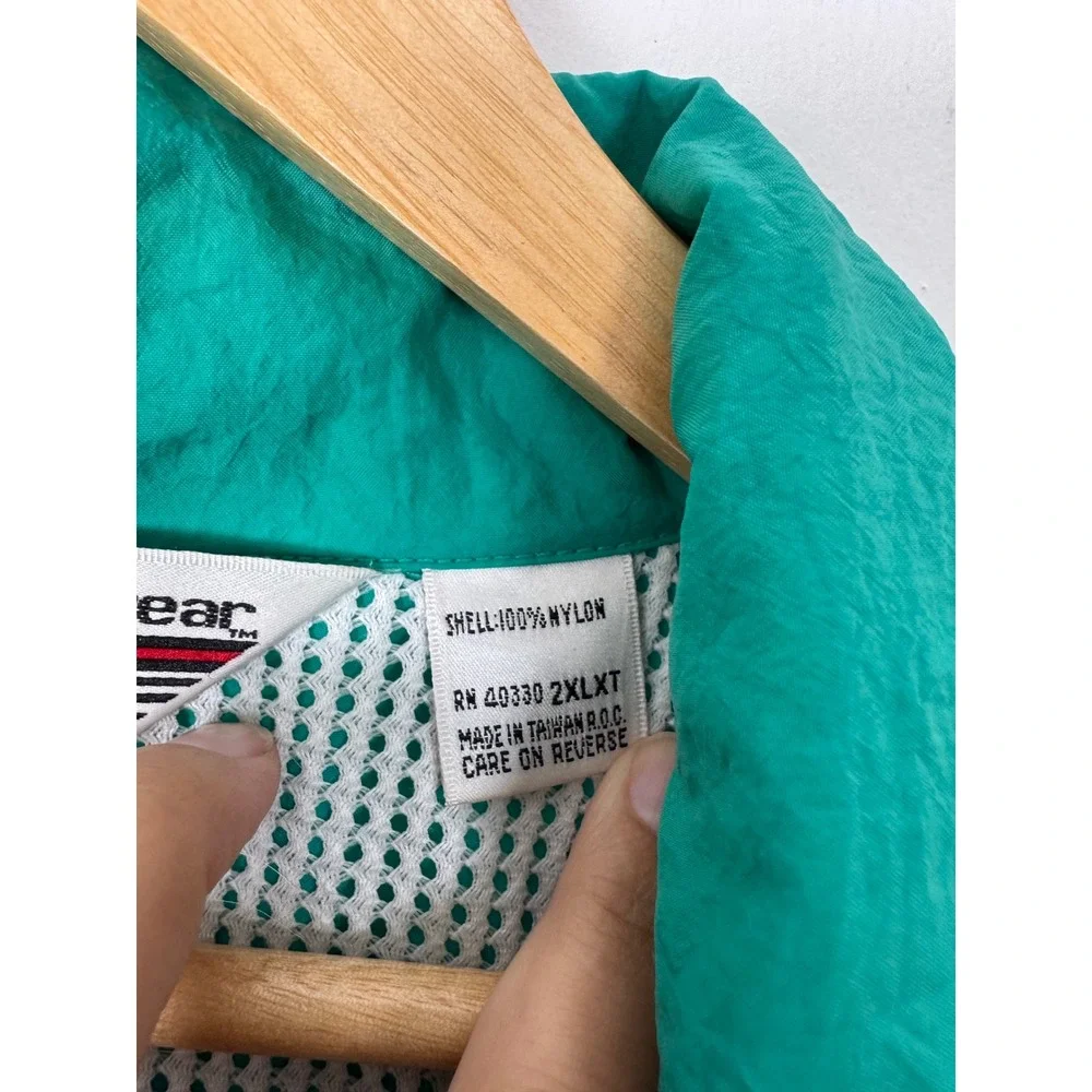 90s Sportime Actionwear Mens 2XLXT Windbreaker Teal White Navy Colorblock Jacket